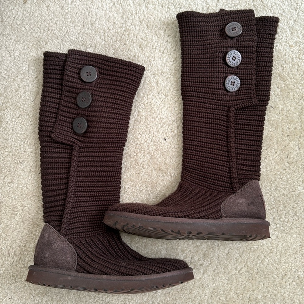 UGG brown classic cardy sweater boots